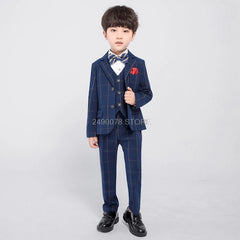 Flower Boys Formal Wedding Suit Kids England Style Blazer+Pant+Waistcoat 4Pcs Suit for Boys Kids Party Host Costume