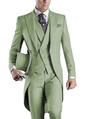 Men Suit 3 pieces Slim Fit British Style Peaked Lapel V Neck Tuxedo Fashion Groomsmen Wedding Suits Men (Blazer+vest+Pants)