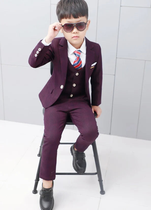 Flower Boys Formal Wedding Suit Kids England Style Blazer+Pant+Waistcoat 4Pcs Suit for Boys Kids Party Host Costume