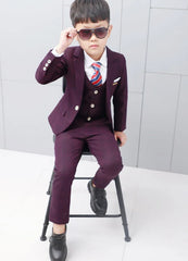 Flower Boys Formal Wedding Suit Kids England Style Blazer+Pant+Waistcoat 4Pcs Suit for Boys Kids Party Host Costume