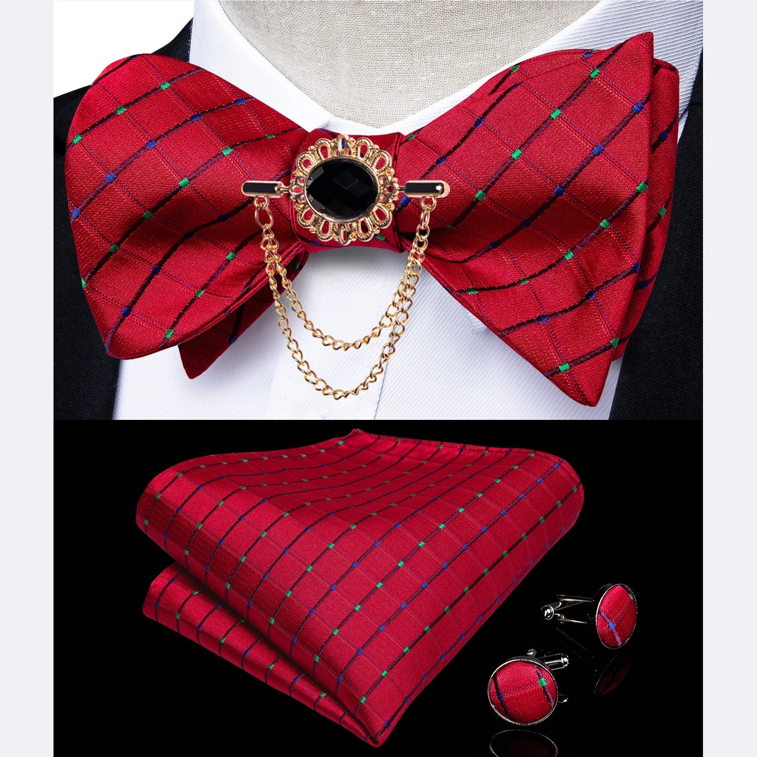 Pink Plaid Solid Men's Self Tie Bow Tie Silk Jacquard Woven Wedding Party Bowtie Hanky Brooch Set Men Butterfly Necktie DiBanGu SHOWLU FASHION STORE