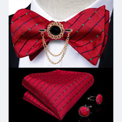 Pink Plaid Solid Men's Self Tie Bow Tie Silk Jacquard Woven Wedding Party Bowtie Hanky Brooch Set Men Butterfly Necktie DiBanGu SHOWLU FASHION STORE