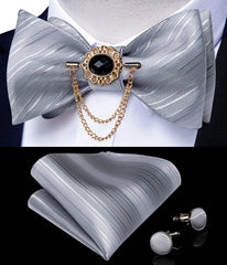 Pink Plaid Solid Men's Self Tie Bow Tie Silk Jacquard Woven Wedding Party Bowtie Hanky Brooch Set Men Butterfly Necktie DiBanGu SHOWLU FASHION STORE