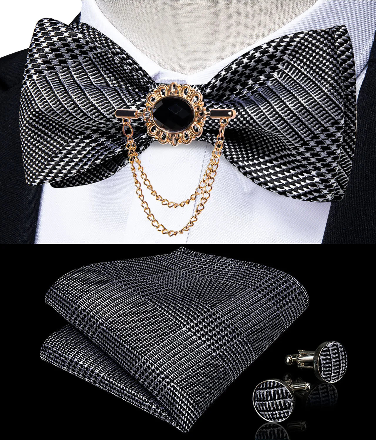 Pink Plaid Solid Men's Self Tie Bow Tie Silk Jacquard Woven Wedding Party Bowtie Hanky Brooch Set Men Butterfly Necktie DiBanGu SHOWLU FASHION STORE