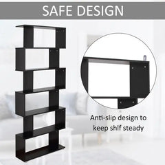 Taupe Shadow Home & Garden HOMCOM Wooden S Shape Bookcase 6 Shelves Storage Display Home Office
