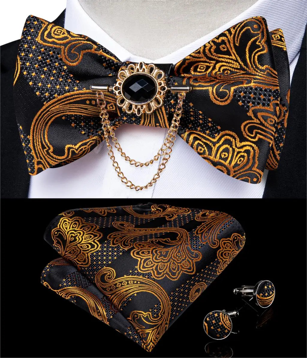 Pink Plaid Solid Men's Self Tie Bow Tie Silk Jacquard Woven Wedding Party Bowtie Hanky Brooch Set Men Butterfly Necktie DiBanGu SHOWLU FASHION STORE