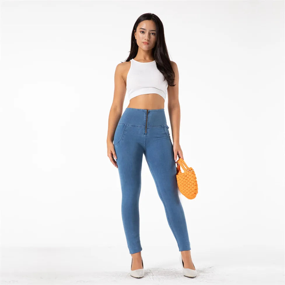 Shascullfites Melody Fit Jeans Full Length Push Up Skinny Slim High Waist Four Ways Stretchable Denim Jeans for Woman Summer SHOWLU FASHION STORE