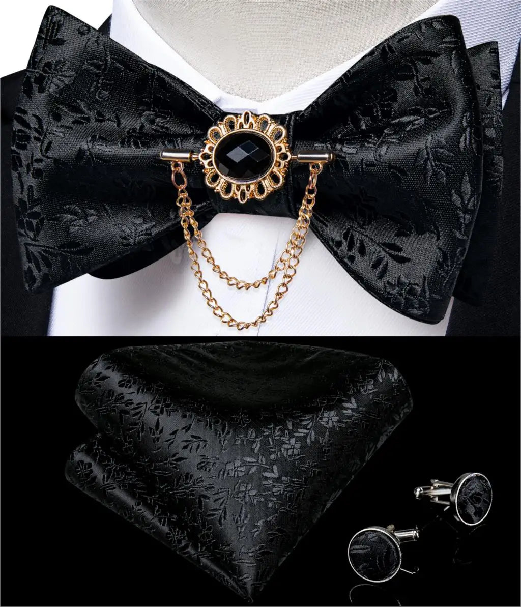 Pink Plaid Solid Men's Self Tie Bow Tie Silk Jacquard Woven Wedding Party Bowtie Hanky Brooch Set Men Butterfly Necktie DiBanGu SHOWLU FASHION STORE