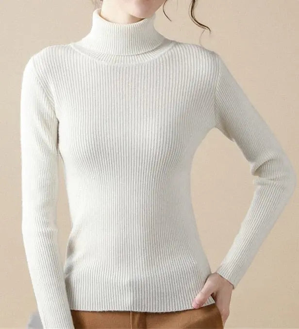 Showlu Fashion Store 0 WHITE / One Size Heliar Women Fall Turtleneck Sweater Knitted Soft Pullovers Cashmere Jumpers Basic Soft Sweaters For Women 2023 Autumn Winter