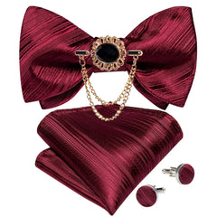 Pink Plaid Solid Men's Self Tie Bow Tie Silk Jacquard Woven Wedding Party Bowtie Hanky Brooch Set Men Butterfly Necktie DiBanGu SHOWLU FASHION STORE