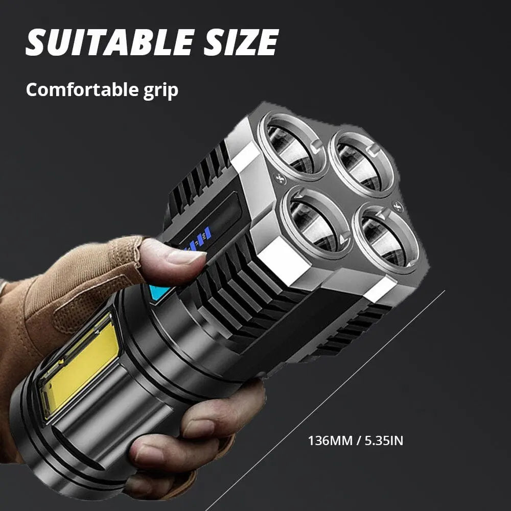 Showlu Fashion Store 0 High Power LED Flashlights Camping Torch With 4 Lamp Beads And COB Side Light Rechargeable Portable Hand Lantern 4 Lighting Mode