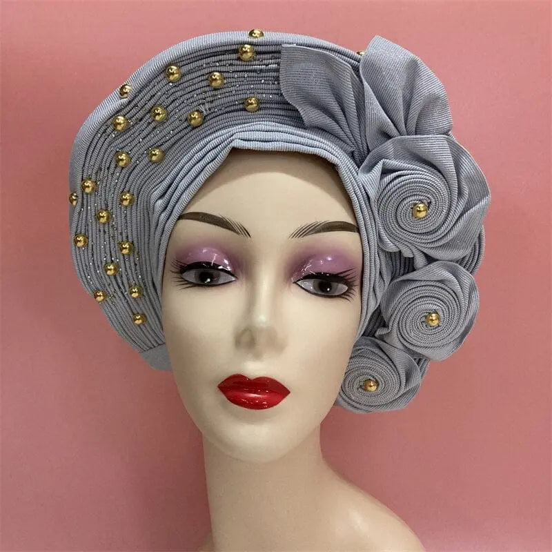 Showlu Fashion Store 0 same as picture 6 / One size High Quality African Nigeria Gele Elegant Helmet With Stones Headband Turban Head Scarf Head-Hat Auto Gele Brand New Hats 7L5191