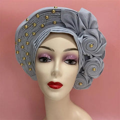 Showlu Fashion Store 0 same as picture 6 / One size High Quality African Nigeria Gele Elegant Helmet With Stones Headband Turban Head Scarf Head-Hat Auto Gele Brand New Hats 7L5191
