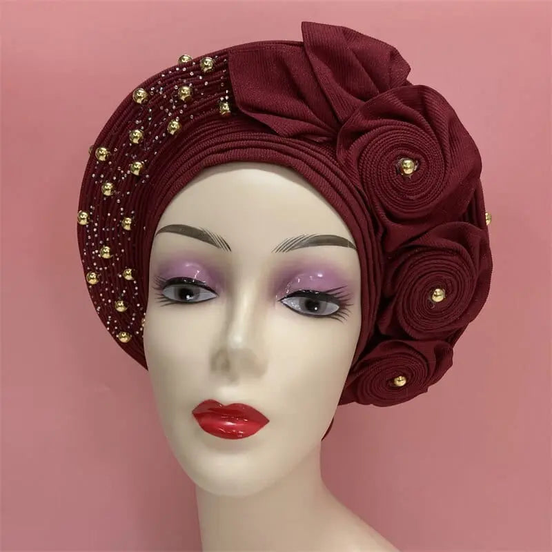 Showlu Fashion Store 0 same as picture 11 / One size High Quality African Nigeria Gele Elegant Helmet With Stones Headband Turban Head Scarf Head-Hat Auto Gele Brand New Hats 7L5191