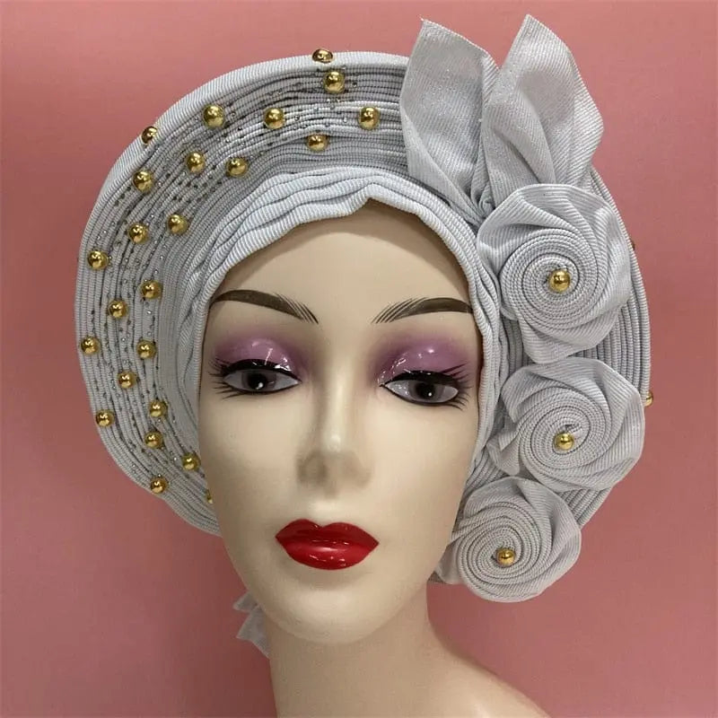 Showlu Fashion Store 0 High Quality African Nigeria Gele Elegant Helmet With Stones Headband Turban Head Scarf Head-Hat Auto Gele Brand New Hats 7L5191