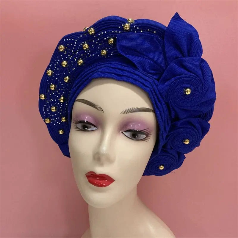 Showlu Fashion Store 0 High Quality African Nigeria Gele Elegant Helmet With Stones Headband Turban Head Scarf Head-Hat Auto Gele Brand New Hats 7L5191