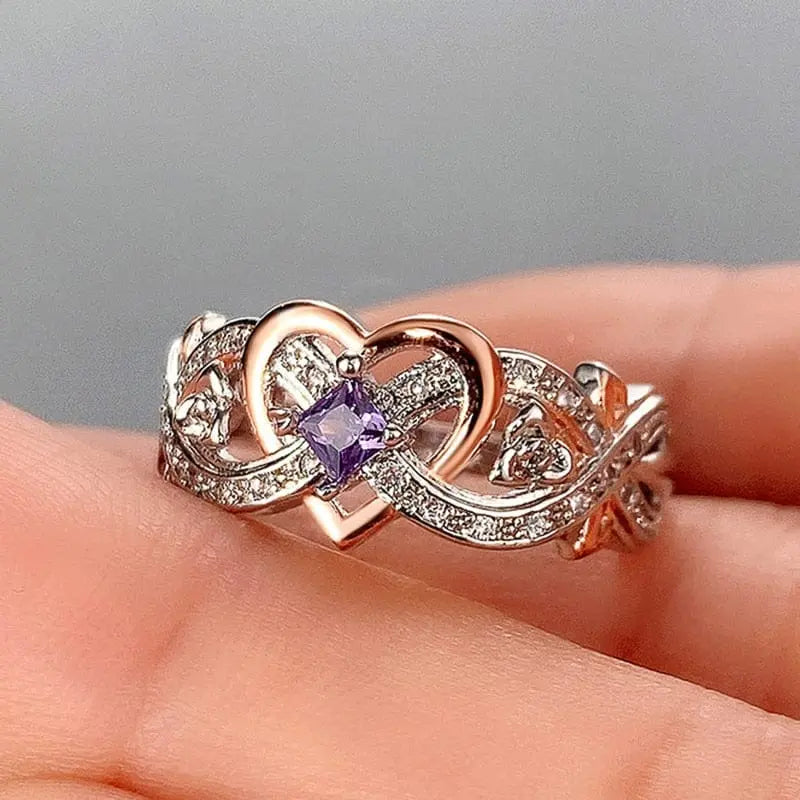 Showlu Fashion Store 0 6 / F1017 Huitan Creative Women's Heart Rings with Romantic Rose Flower Design Wedding Engagement Love Rings Hot Sale Aesthetic Jewelry