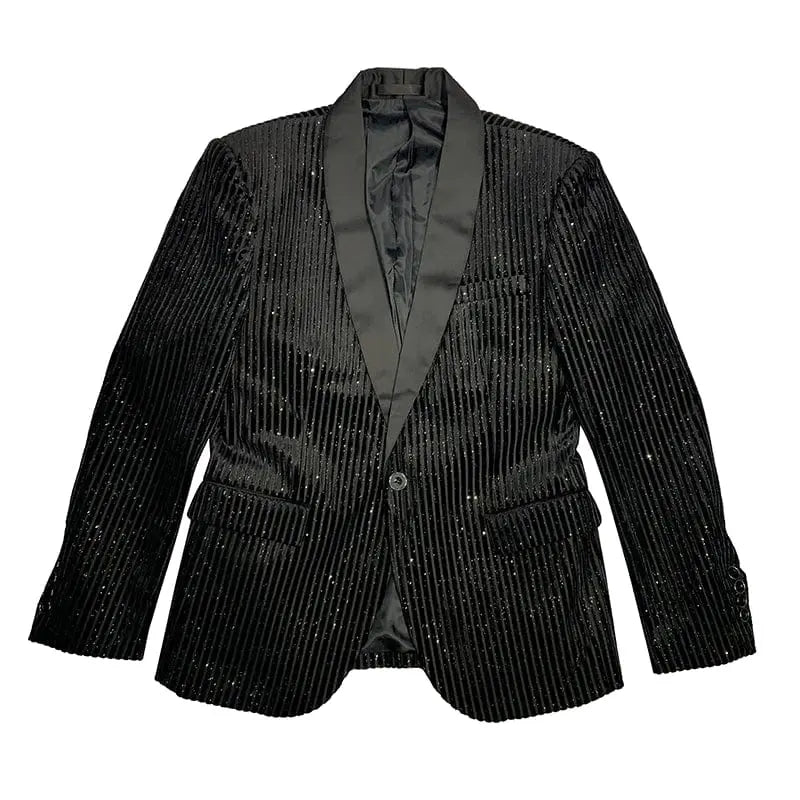 Internet Celebrity Casual Handsome Sequined Striped Black Suit - SHOWLU FASHION STORE