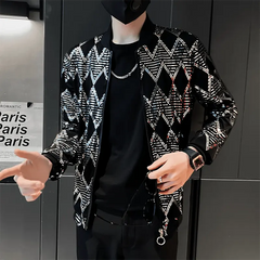 Showlu Fashion Store 0 A12 Diamond Plaid / M 45-55kg Jas Men's New Diamond Plaid Jackets Men Hip Hop Y2K Bombers Jacket Night Club Stage Streetwear Thin Coat Clothing Veste Homme