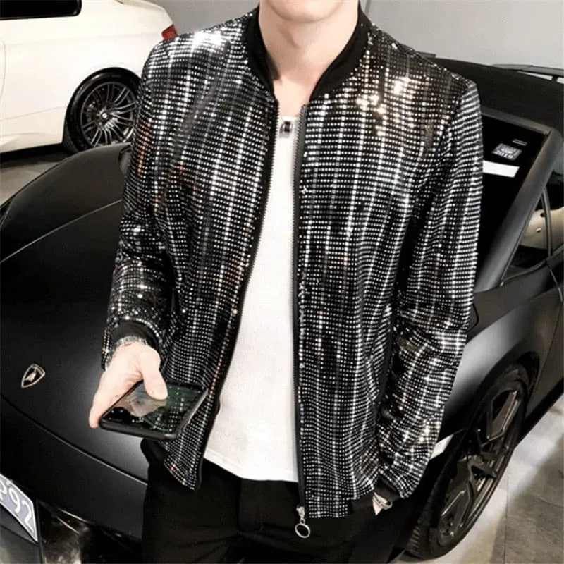 Showlu Fashion Store 0 A95 / M 45-55kg Jas Men's New Diamond Plaid Jackets Men Hip Hop Y2K Bombers Jacket Night Club Stage Streetwear Thin Coat Clothing Veste Homme