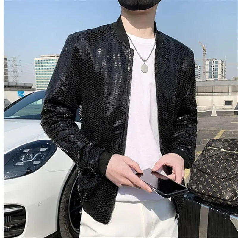 Showlu Fashion Store 0 Jas Men's New Diamond Plaid Jackets Men Hip Hop Y2K Bombers Jacket Night Club Stage Streetwear Thin Coat Clothing Veste Homme