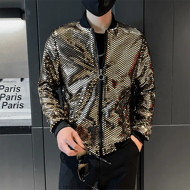 Showlu Fashion Store 0 A15 Gold / M 45-55kg Jas Men's New Diamond Plaid Jackets Men Hip Hop Y2K Bombers Jacket Night Club Stage Streetwear Thin Coat Clothing Veste Homme