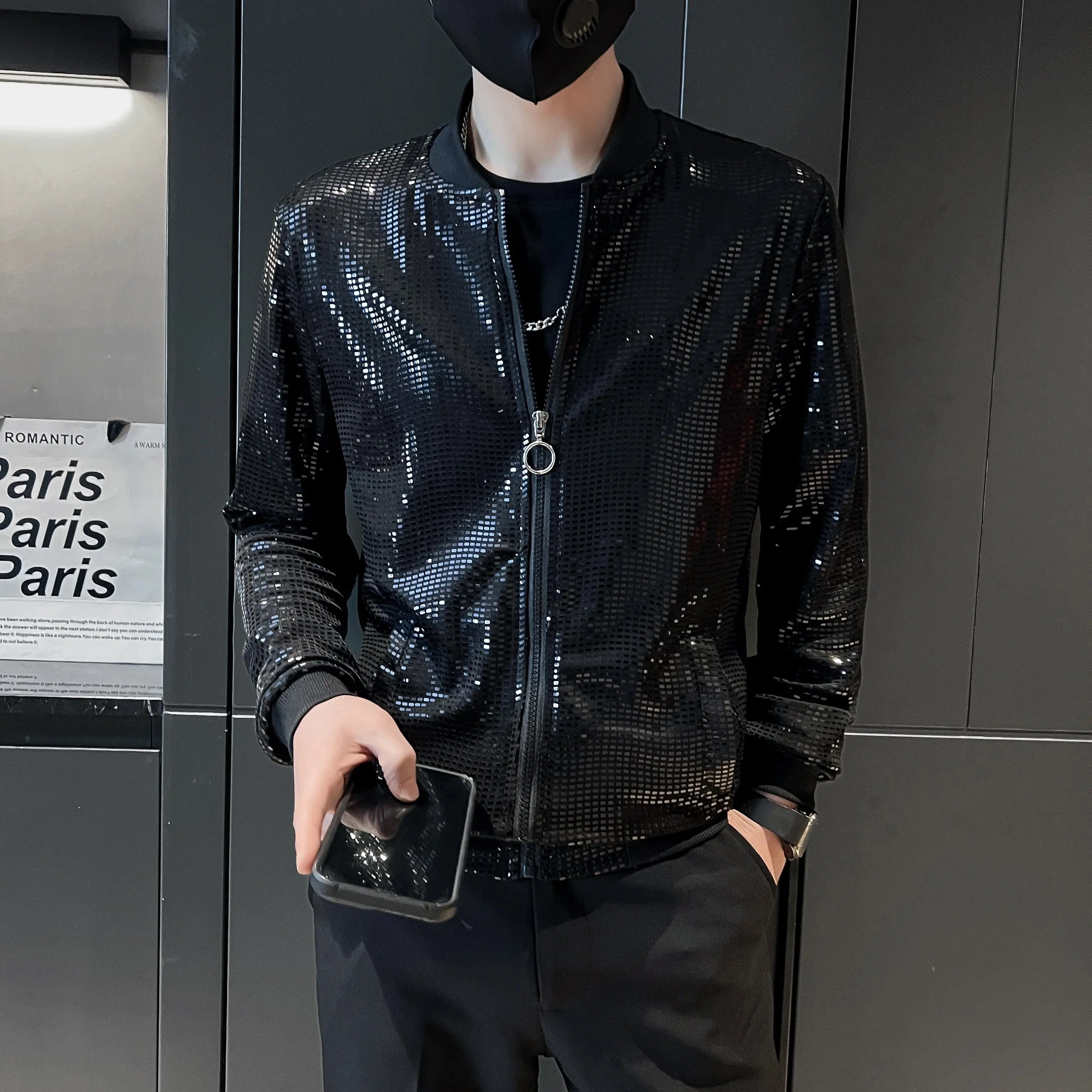 Showlu Fashion Store 0 Jas Men's New Diamond Plaid Jackets Men Hip Hop Y2K Bombers Jacket Night Club Stage Streetwear Thin Coat Clothing Veste Homme