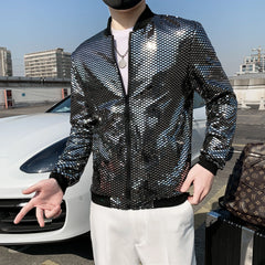 Showlu Fashion Store 0 A77 Silvery Sequined / M 45-55kg Jas Men's New Diamond Plaid Jackets Men Hip Hop Y2K Bombers Jacket Night Club Stage Streetwear Thin Coat Clothing Veste Homme