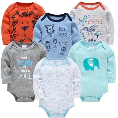 Showlu Fashion Store 0 HY206731 / 9-12M Kavkas Baby Boys Girls Bodysuit 6 PCS 3 PCS Long Sleeve 100% Cotton Baby Clothes 0-12 months Newborn body bebe Jumpsuit Clothing