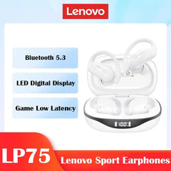 Showlu Fashion Store 0 LP75 White Lenovo LP75 Bluetooth 5.3 Earphones TWS Wireless Sport Headphones LED Digital Display HiFi Stereo Noise Reduction Gaming Earbuds