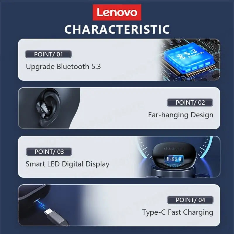 Showlu Fashion Store 0 LP75 White Lenovo LP75 Bluetooth 5.3 Earphones TWS Wireless Sport Headphones LED Digital Display HiFi Stereo Noise Reduction Gaming Earbuds