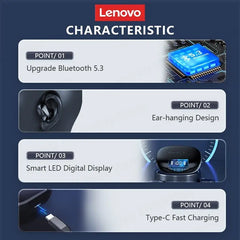 Showlu Fashion Store 0 LP75 White Lenovo LP75 Bluetooth 5.3 Earphones TWS Wireless Sport Headphones LED Digital Display HiFi Stereo Noise Reduction Gaming Earbuds