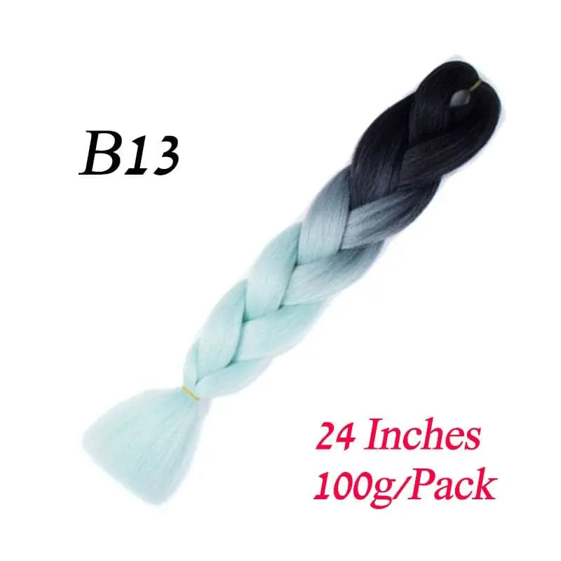 Showlu Store Nation 0 B13 / 24inches / China|1Pcs/Lot Lihui 24" Synthetic Braiding Hair Ombre Braiding Hair Packs Jumbo Braid Hair For Women Wholesale DIY Hairstyle Blue Grey