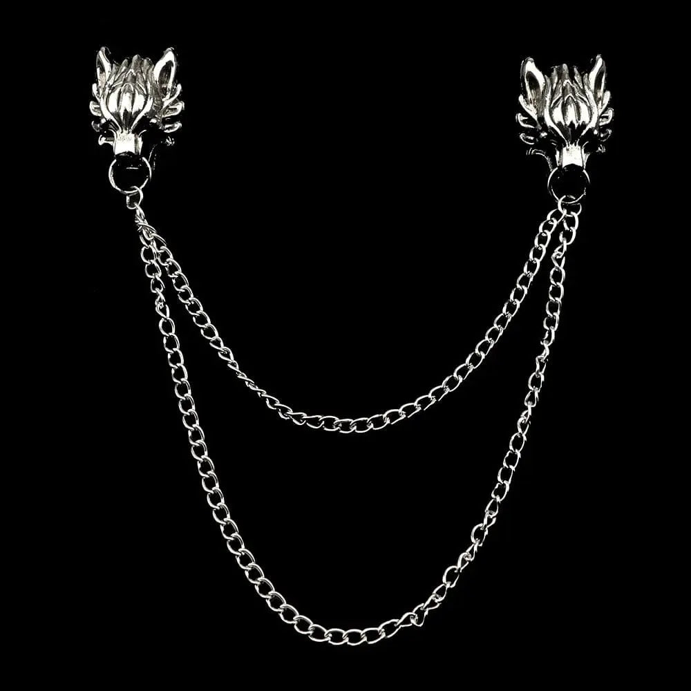 Anel Demosthene General Store 0 Man Suit Shirt Collar Tassel Chain Lapel Pin Brooch Dragon Badge Retro Pins Wedding Dress Party Dance Neckware Accessories