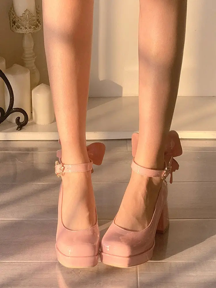 Showlu Fashion Store 50012027 Mary Jane Lolita Pink Single Shoes Girl Bow