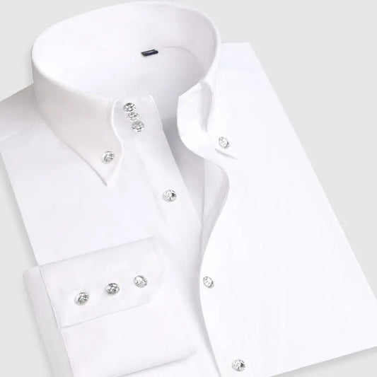 Showlu Fashion Store 0 White upgrade 2181 / 38 Asian size M Men's Casual Shirt Long Sleeve Korean Trends Fashion Button-down Collared Shirt Business Dress Shirts Slim Fit Designer Shirts