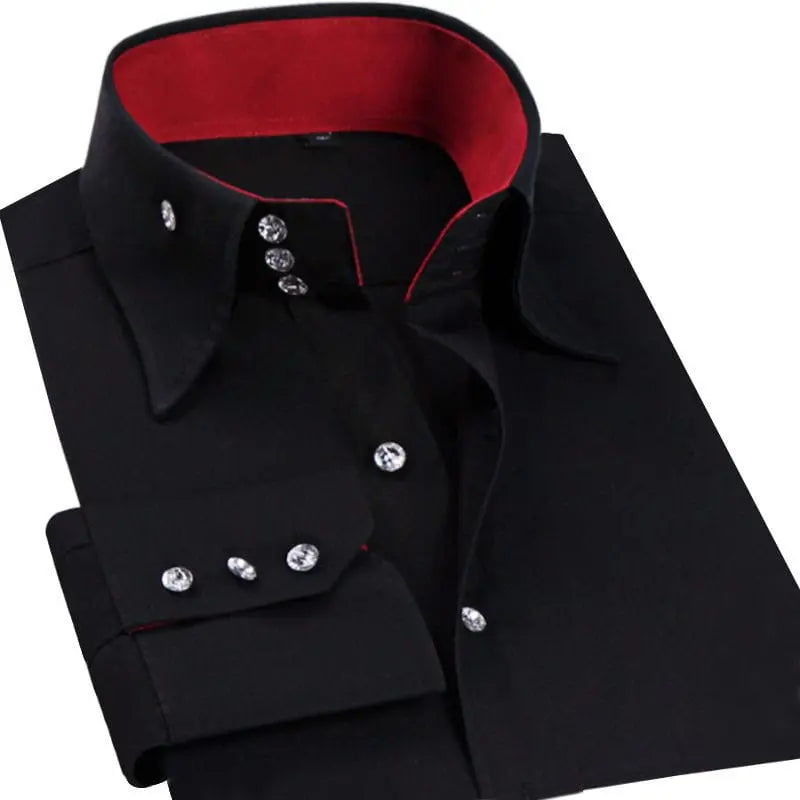 Showlu Fashion Store 0 Black 2011 / 38 Asian size M Men's Casual Shirt Long Sleeve Korean Trends Fashion Button-down Collared Shirt Business Dress Shirts Slim Fit Designer Shirts