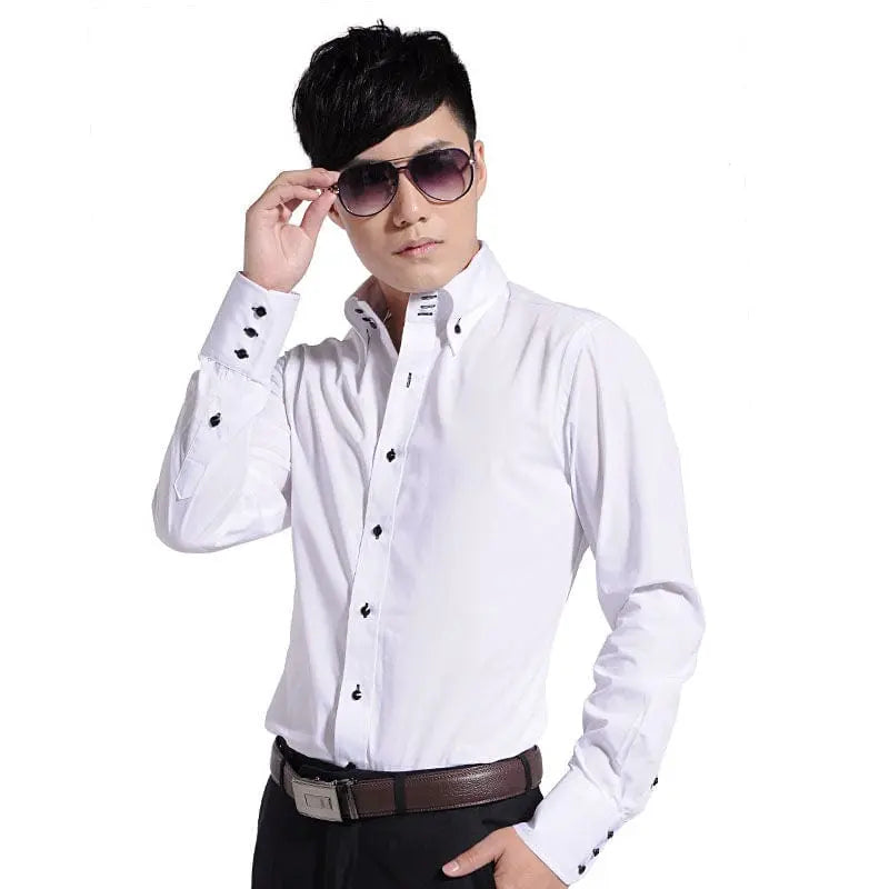 Showlu Fashion Store 0 Men's Casual Shirt Long Sleeve Korean Trends Fashion Button-down Collared Shirt Business Dress Shirts Slim Fit Designer Shirts