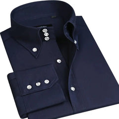 Showlu Fashion Store 0 Navy blue 2180 / 38 Asian size M Men's Casual Shirt Long Sleeve Korean Trends Fashion Button-down Collared Shirt Business Dress Shirts Slim Fit Designer Shirts
