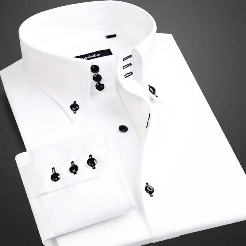 Showlu Fashion Store 0 White 2010 / 38 Asian size M Men's Casual Shirt Long Sleeve Korean Trends Fashion Button-down Collared Shirt Business Dress Shirts Slim Fit Designer Shirts