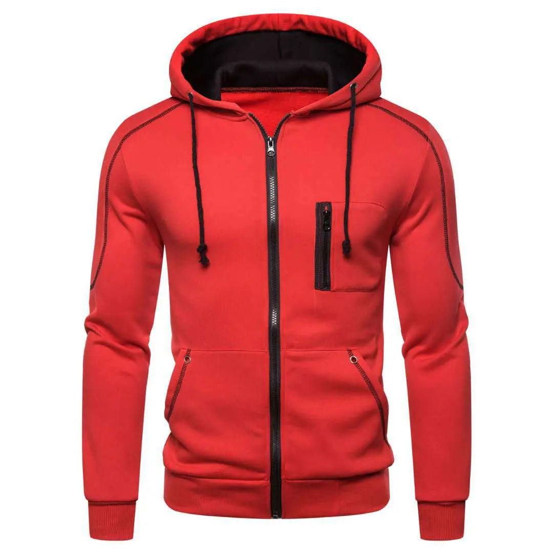 Showlu Fashion Store 0 Red / S Men's Hoodie Black White Army Green Red Hooded Color Block Fleece Cool Casual Winter Clothing Apparel Hoodies Sweatshirts