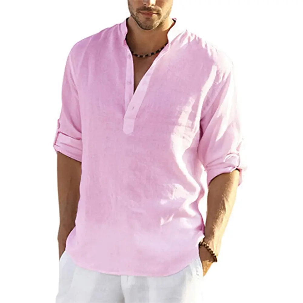 New Men's Casual Blouse Cotton Linen Shirt Loose Tops Long Sleeve Tee Shirt Spring Autumn Casual Handsome Men's Shirts - SHOWLU FASHION STORE