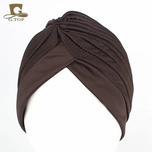 Showlu Fashion Store 0 coffee / Size fits all New Stretchy Turban Cap Chemo Head Beanie Cover Twisted Pleated Headwrap Assorted Colors Hair Cover Beanie Hats for Women Girls