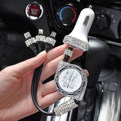Diamond-Embedded One-to-Three Plug Multi-Functional Car Recharger