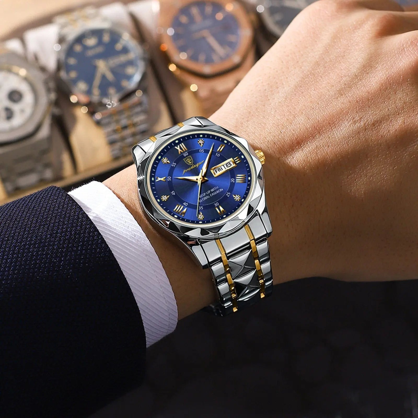 Showlu Fashion Store 0 POEDAGAR Top Brand Luxury Man Wristwatch Waterproof Luminous Date Week Men Watches Stainless Steel Quartz Men's Watch Male reloj
