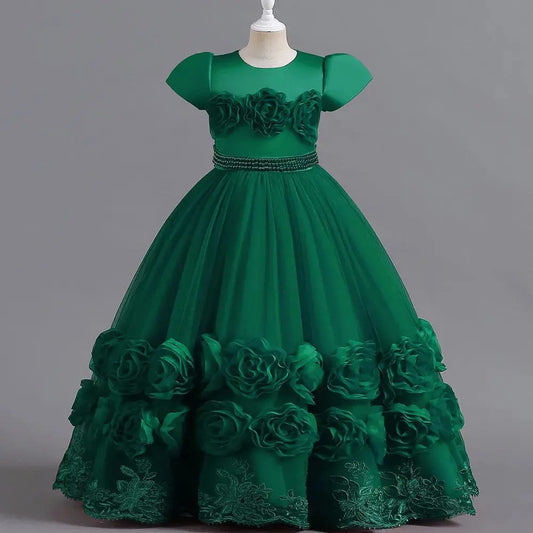 Puffy Flower Girls Dress Children Christmas Costume Kids Pageant Party Bridesmaid Dresses For Girl Princess Wedding Ball Gown - SHOWLU FASHION STORE