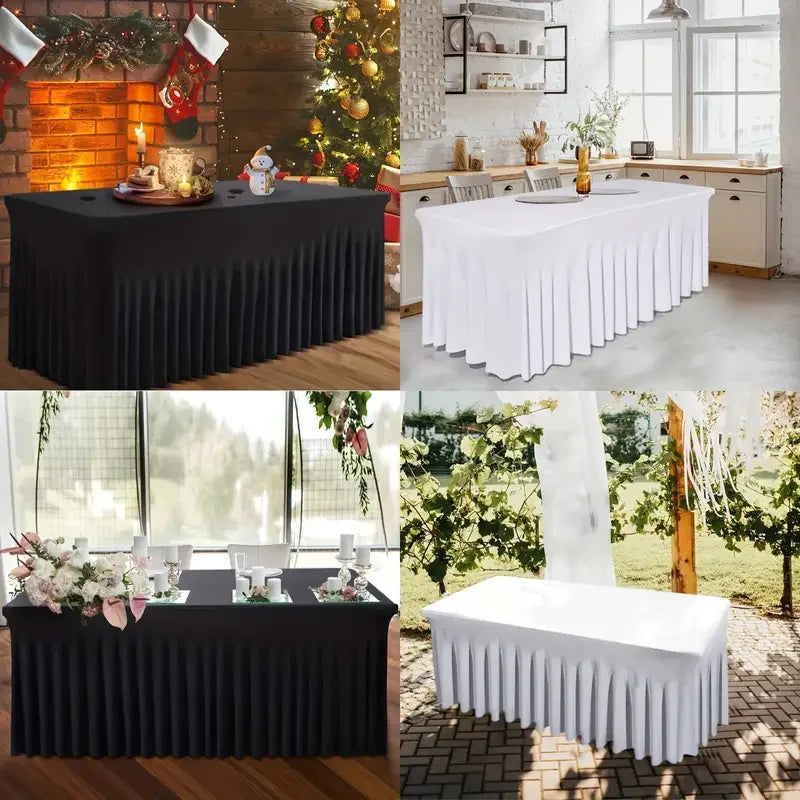 6ft, Rectangle Table Skirts, Polyester Fitted Table Covers, Black Table Cloth For 6 Ft Table With Skirt,Spandex Table Cover SHOWLU FASHION STORE