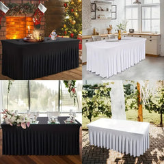 6ft, Rectangle Table Skirts, Polyester Fitted Table Covers, Black Table Cloth For 6 Ft Table With Skirt,Spandex Table Cover SHOWLU FASHION STORE