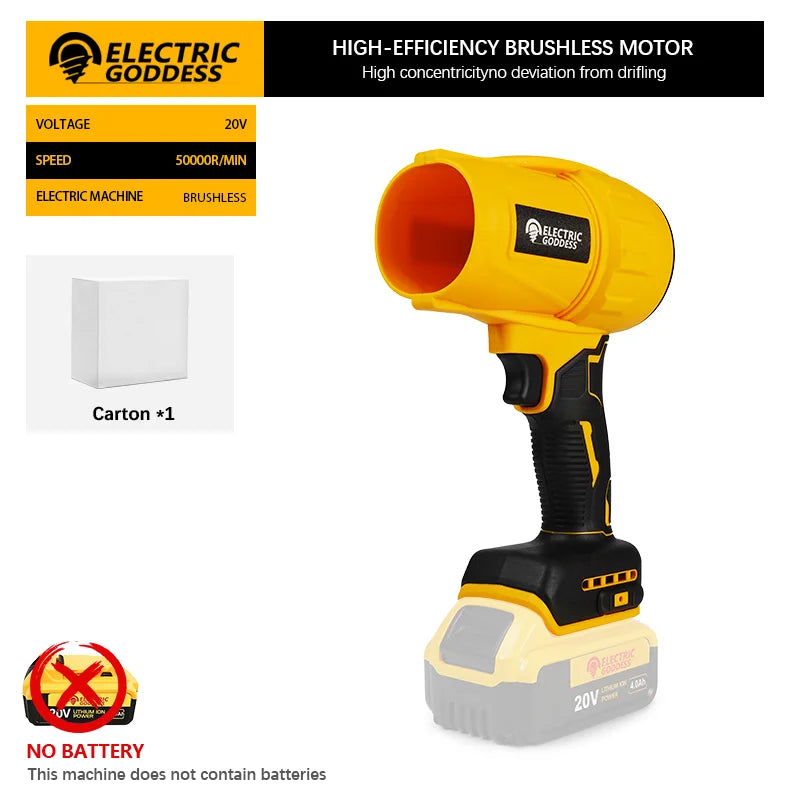 Electric Goddess 1500W Electric Brushless Air Blower Jet Turbo Blower 200M/S Car Dryer Dust Blowing Tools For Dewalt 20V Battery