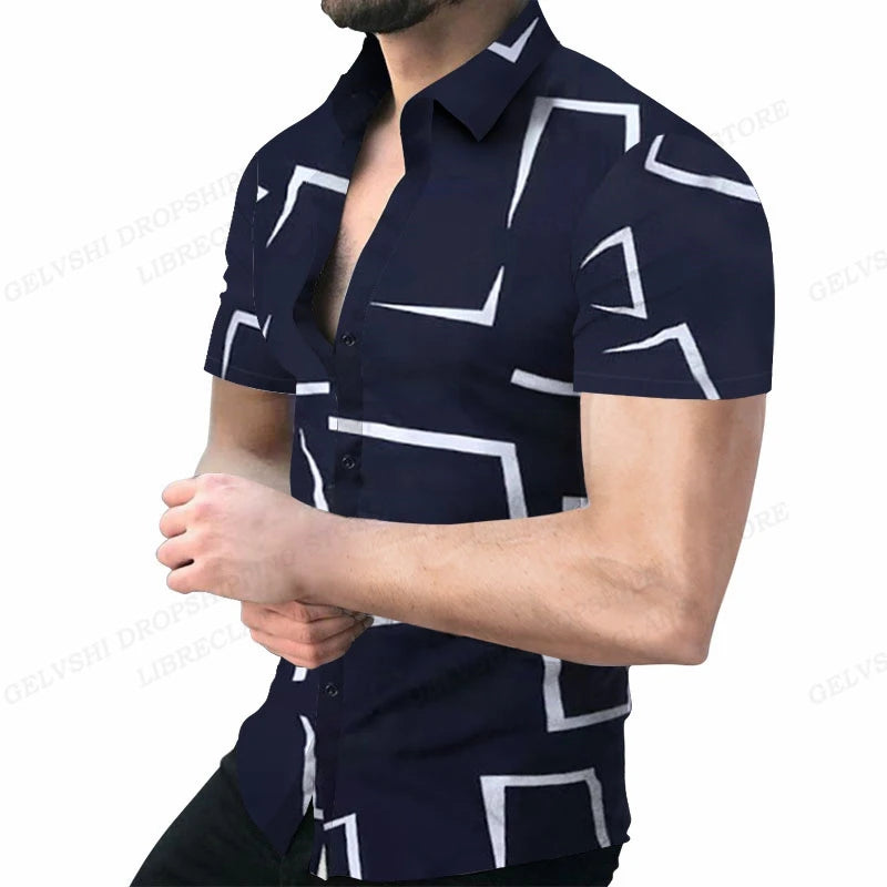 Geometric 3d Print Beach Shirts Short Sleeve Hawaiian Shirts Men's Blouses Graphic Shirt Cuba Camisa Men's Clothing SHOWLU FASHION STORE